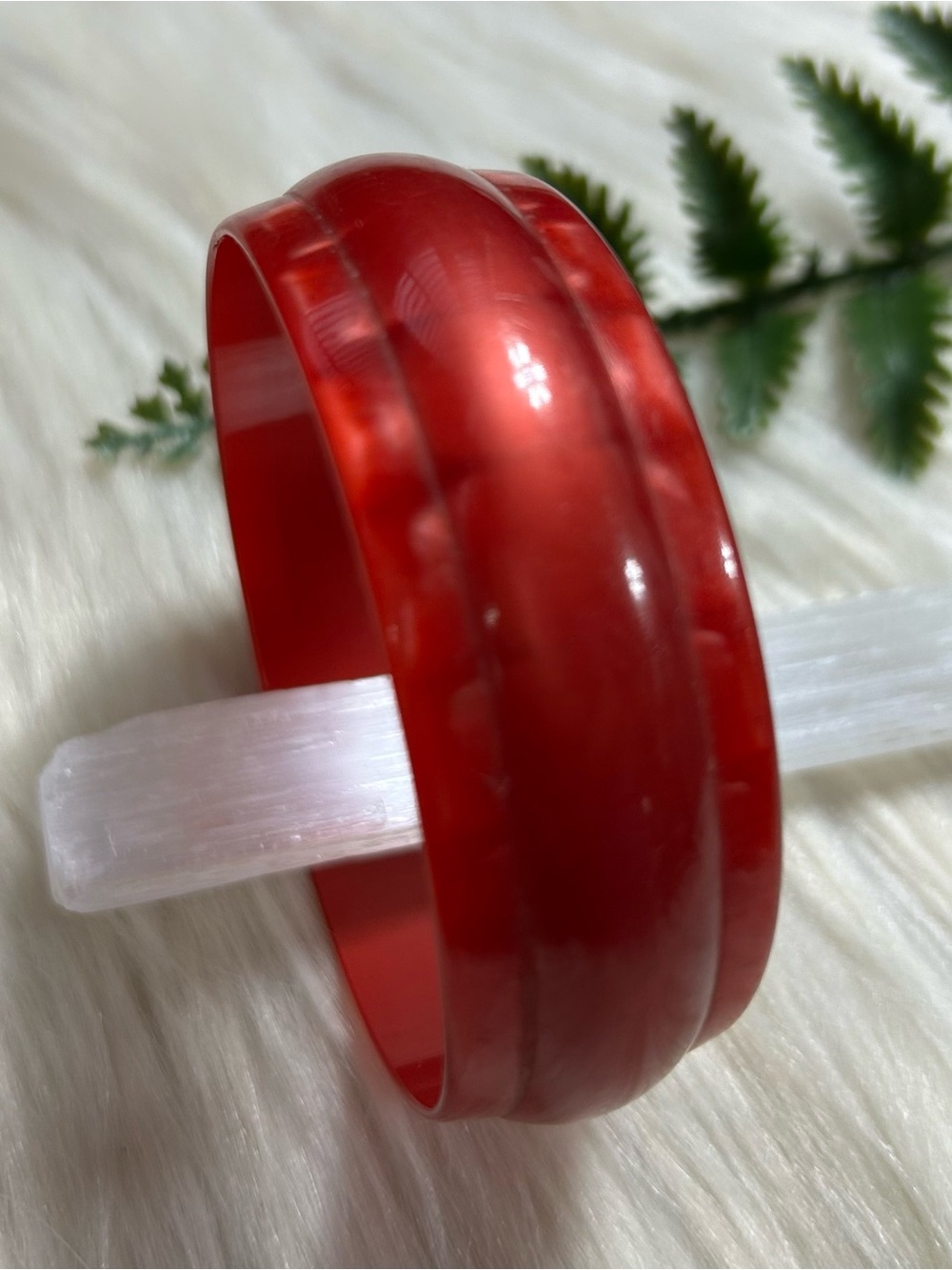 Vintage Red Resin Dome Bangle Bracelet